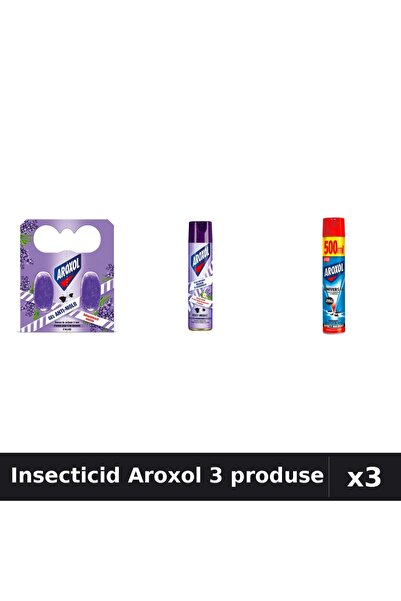 Aroxol Set 3 Spray Insecticid - Pastile 2 buc, 250ml, 500ml - Protecție Insecte