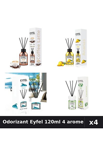 Eyfel Set 4 Odorizant Camera Betisoare 120ml - Cafea, Ananas, Ocean, Iasomie