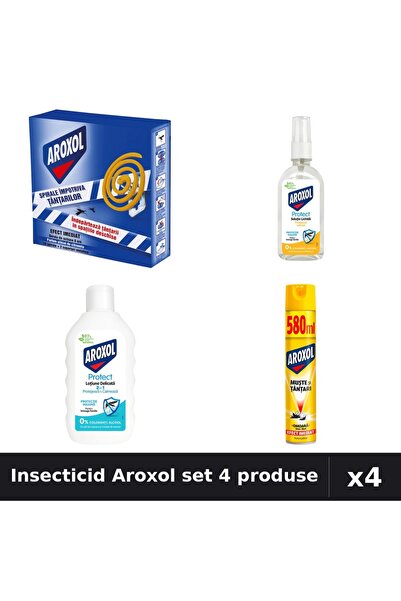 Aroxol Set 4 Insecticid - Pastile 10buc, Loțiuni 85ml/200ml, Spray 580ml - Pr...