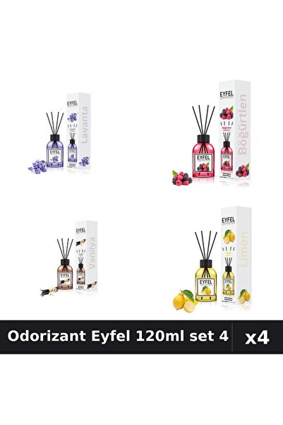 Eyfel Set 4 Odorizant Camera Betisoare 120ml - Lavanda, Fructe, Vanilie, Lămâie