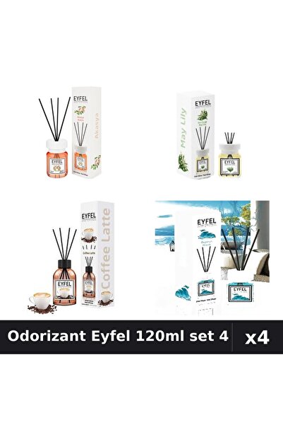 Eyfel Set 4 Odorizant Camera Betisoare 120ml - Acacia, Lacramioare, Cafea, Ocean