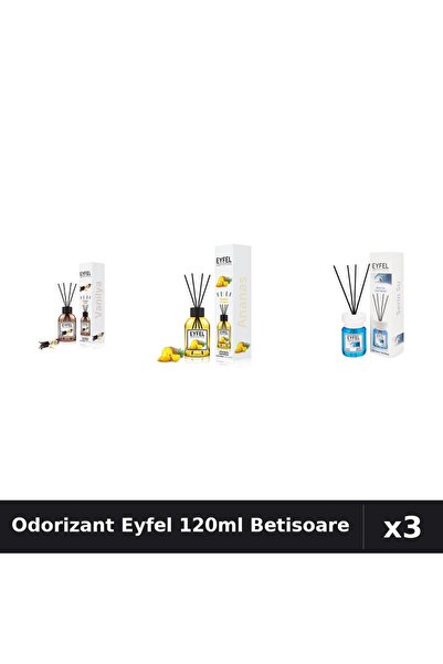 Eyfel Set 3 Odorizant Camera Betisoare 120ml - Vanilie, Ananas, Cool Water