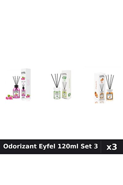 Eyfel Set 3 Odorizant Camera Betisoare 120ml - Trandafir, Iasomie, Piersica