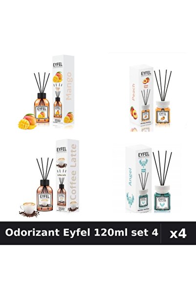 Eyfel Set 4 Odorizant Camera Betisoare 120ml - Mango, Piersică, Cafea, Angel