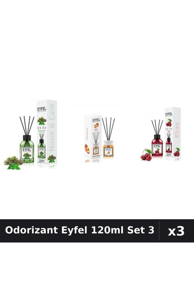 Eyfel Set 3 Odorizant Camera Betisoare 120ml - Pin Mentă, Piersică, Cireșe