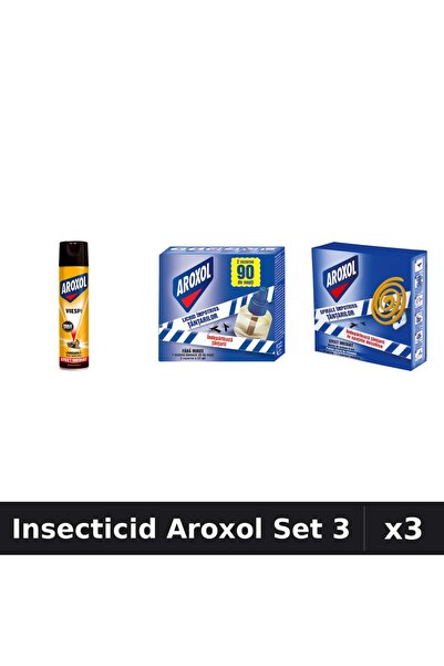 Aroxol Set 3 Insecticid - Spray 400ml, Aparat 45 Nopti, Spirale 10 buc - Prot...