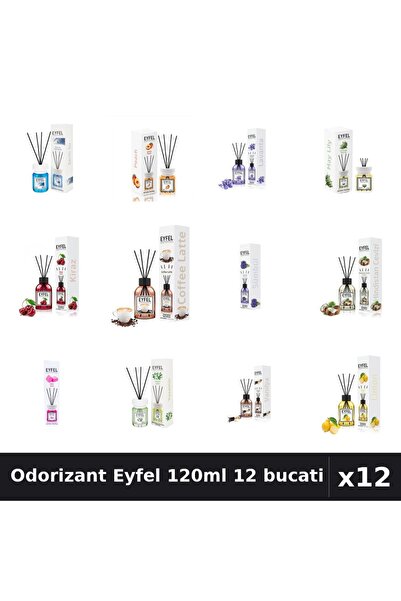 Eyfel Set 12 Odorizante Camera cu Betisoare 120ml - 12 Arome Asortate
