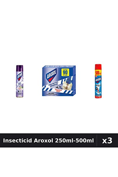 Aroxol Set 3 Spray Insecticid 250ml-500ml + Aparat Electric 45 Nopti - Protec...
