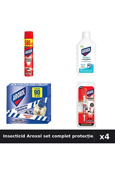 Aroxol Set 4 Insecticid - Spray 580ml, Loțiune 200ml, Aparat 45 nopți, Pastil...