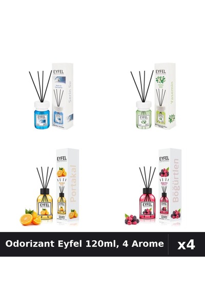 Eyfel Set 4 Odorizant Cameră Betișoare 120ml - Cool Water, Iasomie, Portocală...