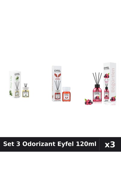 Eyfel Set 3 Odorizante Camera Betisoare, Fructe De Padure, Lacramioare, Red D...