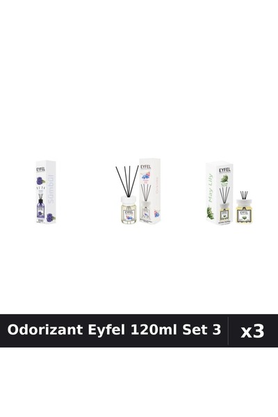 Eyfel Set 3 Odorizant Camera cu Betisoare 120ml - Zambile, Orhidee, Lacramioare