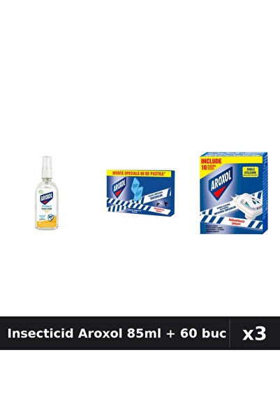 Aroxol Set 3 Insecticid - Loțiune Repelent 85ml + Pastile Anti-Insecte 60 buc