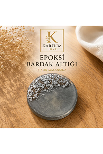 karelim home 4-Piece Epoxy Coaster Set with Silver Foil in Gray Color