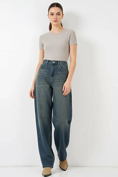 buğrahayalin Women's High Waist Baggy Cotton Indigo Jeans