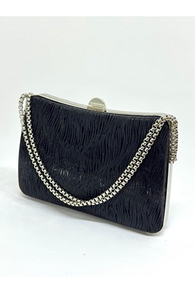 NAZART Women's Wavy Black Evening Dress Clutch Chain Strap Hand and Shoulder ...