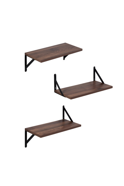 HayaBazaar 3 Pack Rustic Wood Wall Shelves with Triangle Metal Brackets