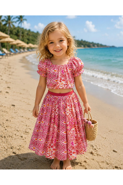 Little Ya Ya Love Girl's Ethnic Pattern Crop&Skirt Set