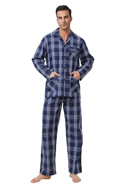 Global Global Men's Pajama Top Bottom Set , Classic, 100% Cotton, Long Sleeve...