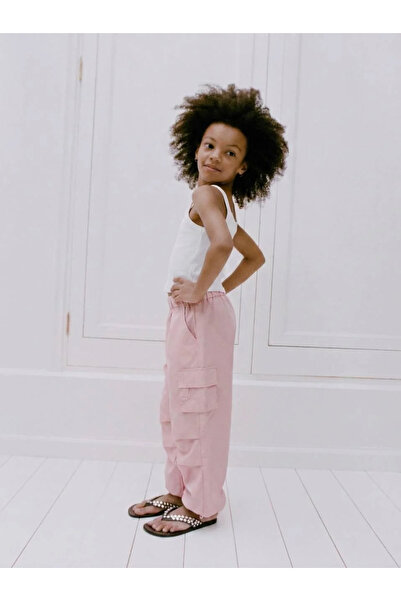 Little Ya Ya Love Girl's Pink Parachute Fabric Pants White Crop Set