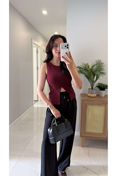 BİRCANÇİL Dlvin Binna Burgundy Zipper Detailed Blouse