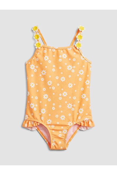 LC Waikiki Uv Protection Floral Patterned Girl's Swimsuit