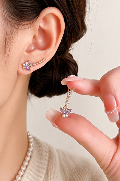 The Collection Women's Purple Zircon Stone Butterfly Model Ear Climber Gold S...