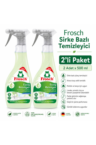 Frosch Essig Reiniger Sirke Bazlı Kireç Çözücü Yüzey Temizleyici 2x500 ml