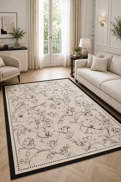 Decomia Home Dijital Kaymaz Yıkanabilir Çiçekli Salon Halısı Mutfak Halısı Ko...