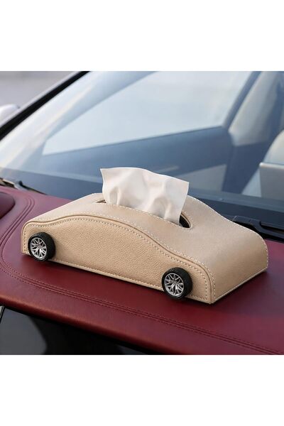 Auto Family FZE Car-Shaped Tissue Box Holder, PU Leather Tissue Case with Ant...