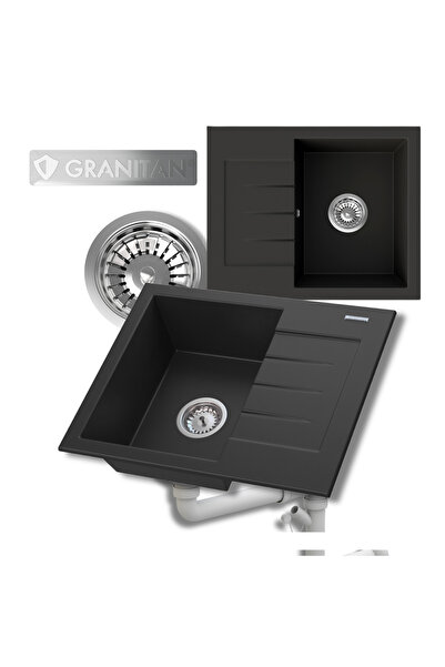 Granitan Milano Sink Package, 57x46cm, matte black, with siphon and GraniProt...