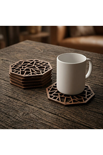 MiwoHome Mosaic Desen Ahşap Dokulu Dekoratif Bardak Altlığı (6'lı Paket)