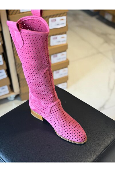 POTEEN Eliz Women's Short Heel Suede Laser Cut Perforated Summer Boots