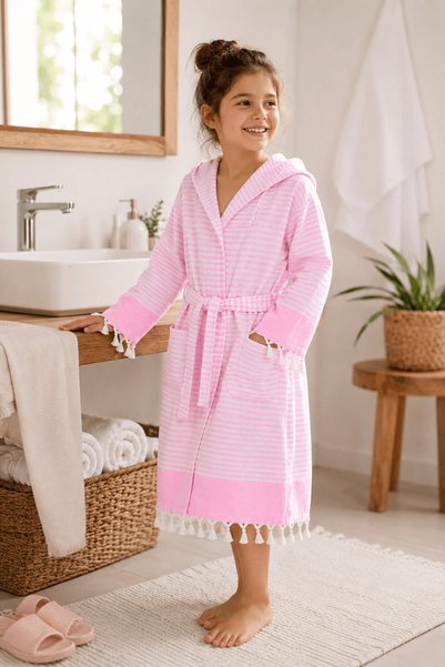 Elif Mira Hooded Children's Peshtemal Bathrobe Beach, Pool, Bathrobe Kidside