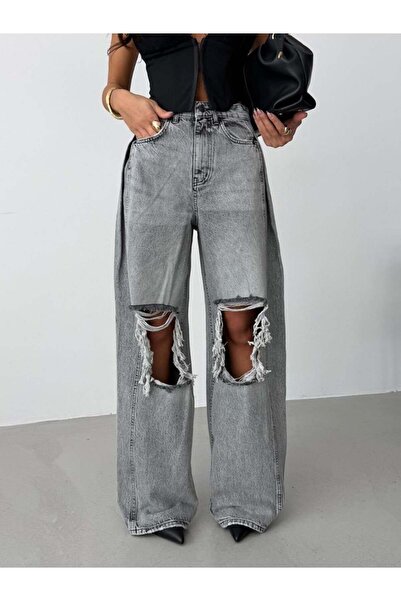 HerTon Pantaloni din denim cu efect vintage și picior larg