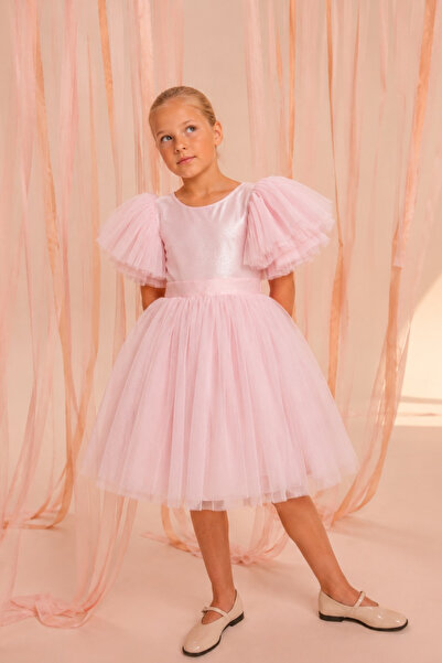 ESİLA KİDS Girl's Tulle Detailed Evening Dress Embossed Princess Model Specia...