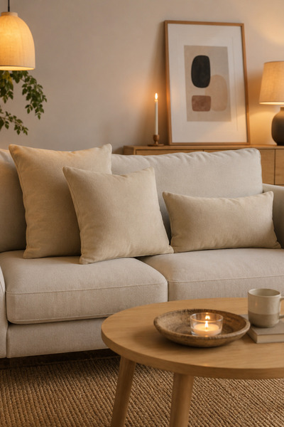 Priene Home Textile Beige Velvet Textured Decorative Throw Pillow Cover - Zip...
