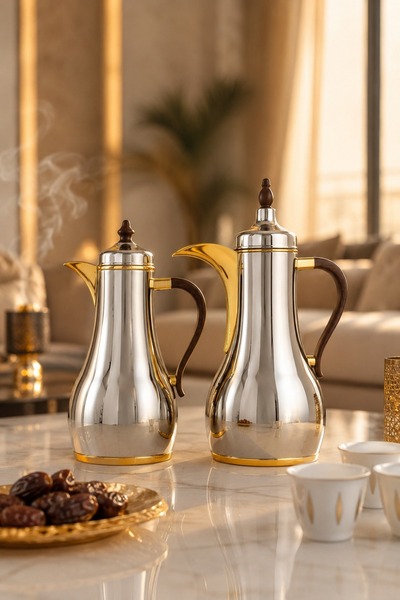 Generic Trams Silver Set with Walnut Wood Handles and Gold Accents (1L+1L)
