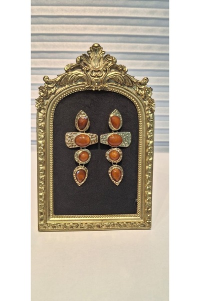 Mf Amber Color Vintage Earrings