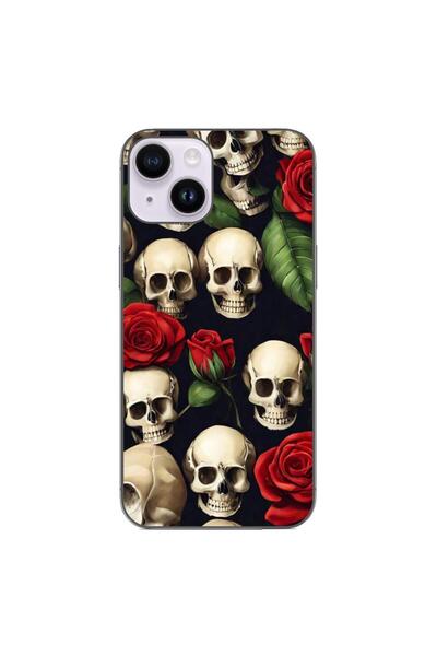 OEM Husa compatibila cu Apple iPhone 15 Silicon Gel Tpu Model Skulls and Roses