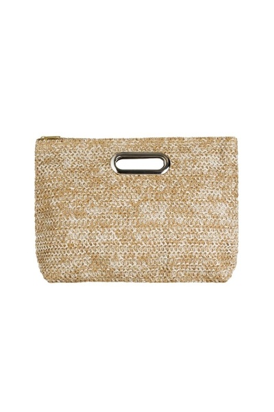OEM Ecru Clutch Bag for Women, Metal Handle, Elegant for Summer, 33x8.5x23cm