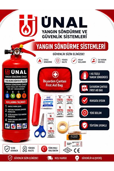 ünalgrup Yangın Söndürme Tüpü Seti 1 KG Kuru Kimyevi Tozlu Yangın Söndürücü +...