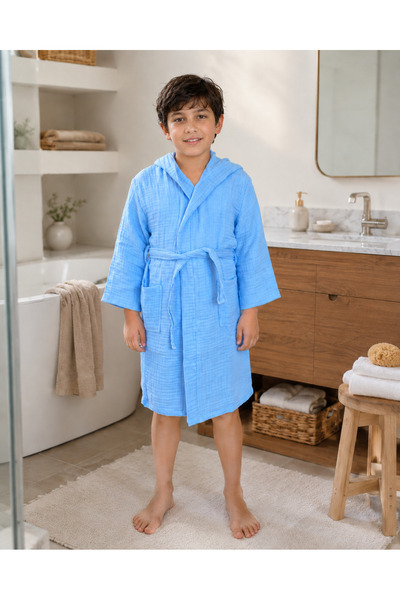 TECHTACT 100% Cotton Muslin Children's Hooded Muslin Bathrobe, Bath and Beach...