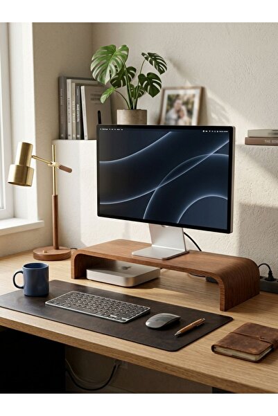 Mask Meşe Dayanıklı Ahşap Monitör Standı 90x20x10cm