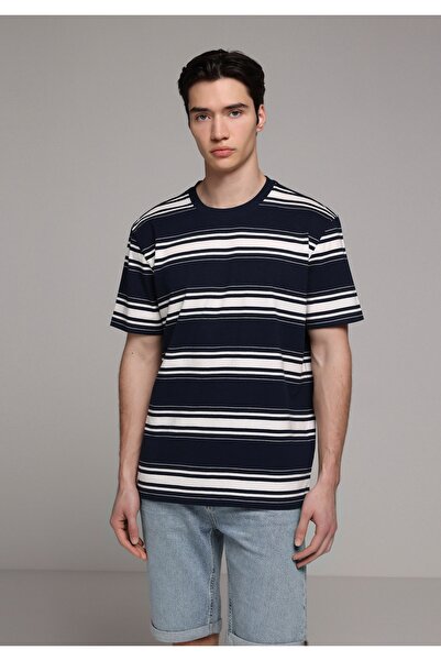 Colin's Regular Fit Round Neck Striped Men's Navy Blue Short Sleeve T-Shirt