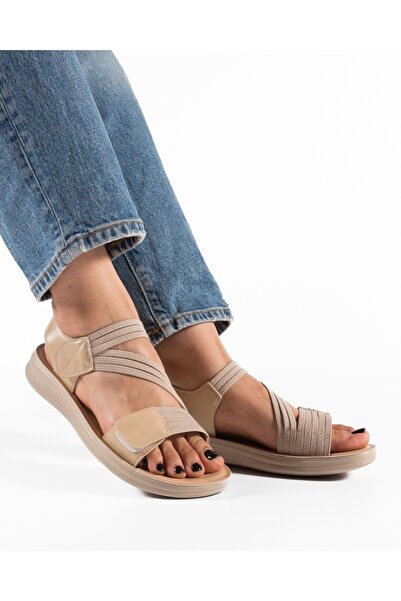 ALOGO Women's Khaki Sandals Made of Jion Eco- Leather
