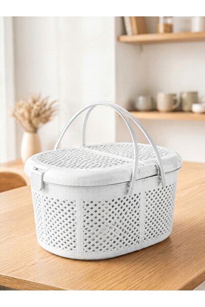 The Living Premium Plastic Picnic Basket with Double Lid | Versatile Travel &...