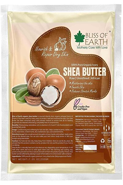 Bliss of Earth Raw Unrefined Organic Shea Butter, 200gm | For Skin, Face, Hai...