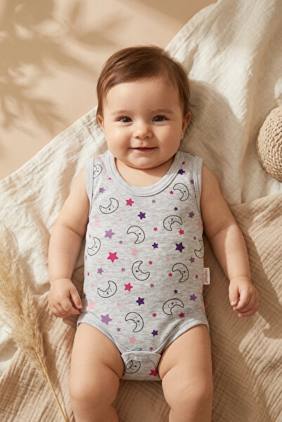 Babydonat Nova Starlight Gray Melange Moon and Star Patterned 100% Cotton Sle...