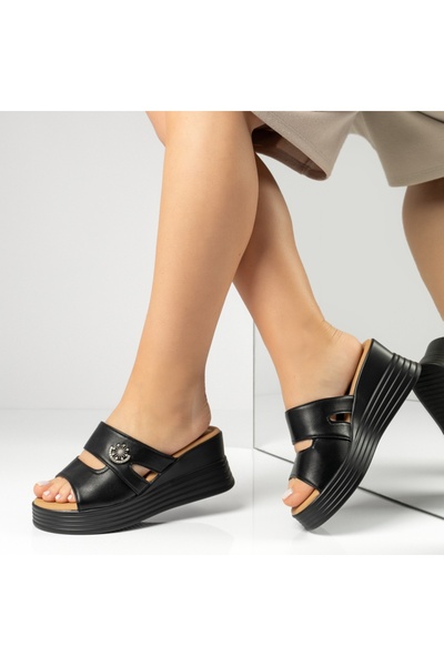 Modlet.ro Women's black casual platform mules ZOE3